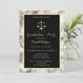 ホワイト金ゴールドマーブルロースクール卒業パーティー 招待状 (スタンド正面)