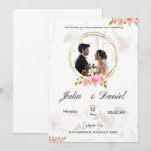 ホワイト金ゴールドミニマリストザ結婚式招待状 招待状 (正面/裏面)