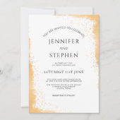 ホワイト金ゴールドミニマリストスパークル結婚エッジ 招待状 (正面)