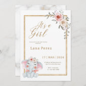 ホワイト金ゴールドミニマリスト動物の赤ちゃんシャワー 招待状 (正面/裏面)