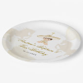 ホワイト金ゴールドメキシカンバプテスマ&ファースト誕生日 ペーパープレート (アングル)