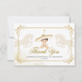 ホワイト金ゴールドメキシカンボーイファースト誕生日 サンキューカード (正面)