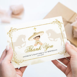 ホワイト金ゴールドメキシカンボーイファースト誕生日 サンキューカード