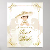 ホワイト金ゴールドメキシコバプテスマ誕生日ゲストブック ポスター (正面)