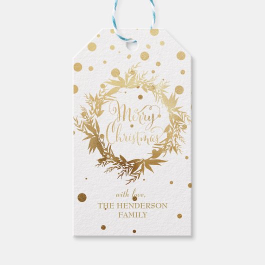 ホワイト金ゴールドメリークリスマスユーカリリース ギフトタグ (正面)