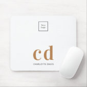 ホワイト金ゴールドモノグラムイニシャルビジネスロゴ マウスパッド (マウス)