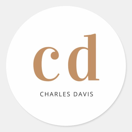 ホワイト金ゴールドモノグラムイニシャルミニマルモダンリスト ラウンドシール (正面)