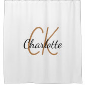 ホワイト金ゴールドモノグラムイニシャル名ミニマル主義者 シャワーカーテン (正面)