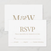 ホワイト金ゴールドモノグラムモダンウェディングRSVP 出欠カード (正面/裏面)
