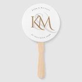 ホワイト金ゴールドモノグラムモダンエレガントな結婚式プログラム ハンドファン (正面)