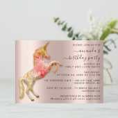 ホワイト金ゴールドユニコーンホース誕生日パーティユニークー 招待状 (スタンド正面)