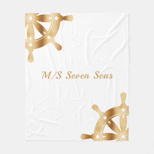 ホワイト金ゴールドヨットボート名のハンドル フリースブランケット (正面)