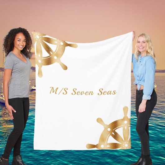 ホワイト金ゴールドヨットボート名のハンドル フリースブランケット