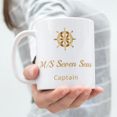 ホワイト金ゴールドヨットボート名ステアリングホイールキャプテン コーヒーマグカップ
