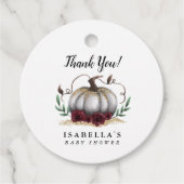 ホワイト金ゴールドリトルカボチャ赤ちゃんシャワーメッセージカード フェイバータグ (正面)
