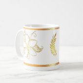 ホワイト金ゴールドリムドフローラコーヒーマグ コーヒーマグカップ (正面左)