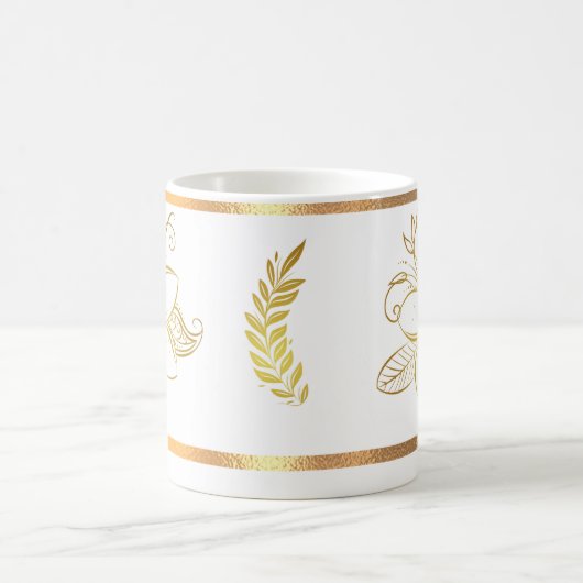 ホワイト金ゴールドリムドフローラコーヒーマグ コーヒーマグカップ (中央)