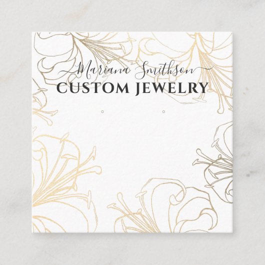 ホワイト金ゴールドリリーシック大イヤリングディスプレイカード スクエア名刺 (正面)