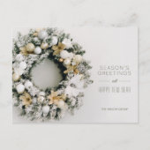 ホワイト金ゴールドリースクリスマスホリデーポストカード シーズンポストカード (正面)