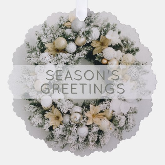ホワイト金ゴールドリースビジネスホリデーグリーティング紙 オーナメントカード (正面)