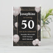 ホワイト金ゴールドレタリングオンブラックアダルトバースデーパーティー 招待状 (スタンド正面)