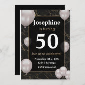 ホワイト金ゴールドレタリングオンブラックアダルトバースデーパーティー 招待状 (正面/裏面)