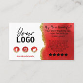 ホワイト金ゴールドレッドアゲートグリッターありがとうご注文 名刺 (裏面)