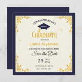 ホワイト金ゴールドヴィンテージ卒業日保存 セーブザデート (正面/裏面)