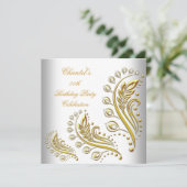 ホワイト金ゴールド任意の年齢エレガントな誕生日パーティーフローラ 招待状 (スタンド正面)