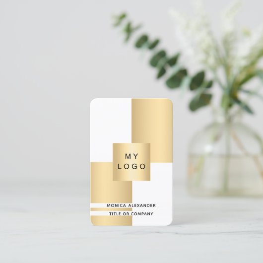 ホワイト金ゴールド企業のロゴQRコードプロフェッショナル 名刺 (スタンド正面)