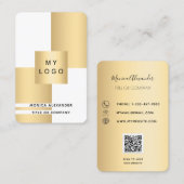 ホワイト金ゴールド企業のロゴQRコードプロフェッショナル 名刺 (正面/裏面)