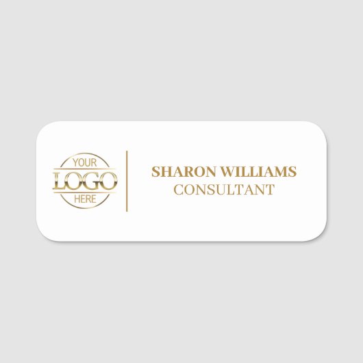 ホワイト金ゴールド会社ビジネスロゴ従業員磁気 名札 (正面)