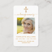 ホワイト金ゴールド写真十字葬式祈りの言葉カード 名刺 (正面)