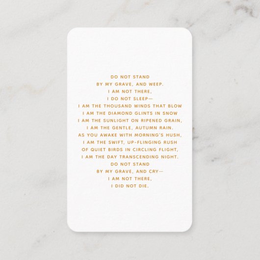 ホワイト金ゴールド写真十字葬式祈りの言葉カード 名刺 (裏面)