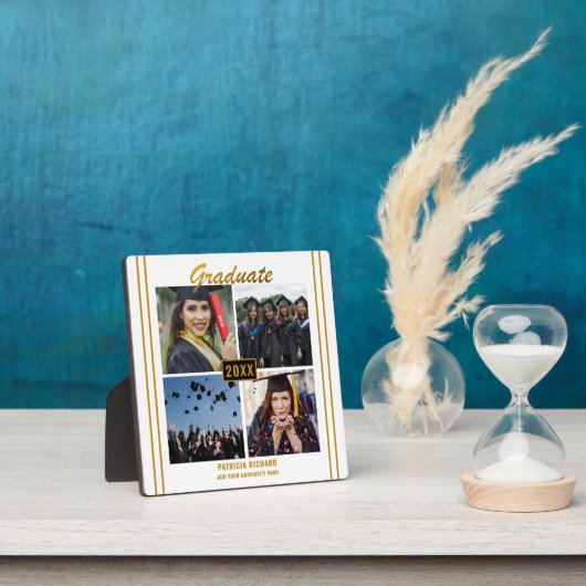 ホワイト金ゴールド卒業4フォトコラージュ記念 フォトプラーク (インサイチュ)
