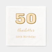 ホワイト金ゴールド名エレガントな誕生日パーティー 箔ナプキン (正面)