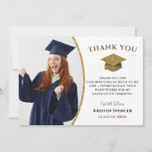 ホワイト金ゴールド大学院写真卒業 サンキューカード (正面)