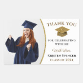 ホワイト金ゴールド大学院写真卒業 長方形シール (正面)