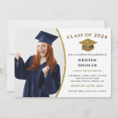 ホワイト金ゴールド大学院写真枠卒業パーティー 招待状 (正面)