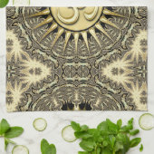 ホワイト金ゴールド太陽のブラックOMマンダラホームデコール キッチンタオル (折り畳み)