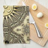 ホワイト金ゴールド太陽のブラックOMマンダラホームデコール キッチンタオル (四つ折り)