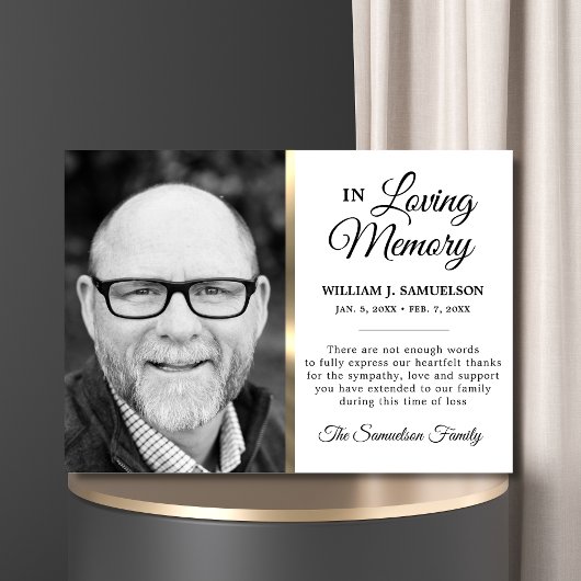 ホワイト金ゴールド悔やみや弔慰葬儀記念ありがとう写真 サンキューカード