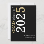 ホワイト金ゴールド文字2025黒卒業 案内状 (正面)