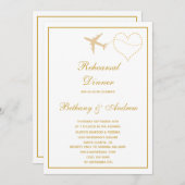 ホワイト金ゴールド旅行結婚のリハーサルディナー 招待状 (正面/裏面)