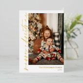 ホワイト金ゴールド書道写真楽しいクリスマスフォイル 箔シーズンカード (立ち正面)
