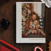 ホワイト金ゴールド書道写真楽しいクリスマスフォイル 箔シーズンカード