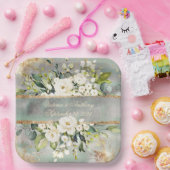 ホワイト金ゴールド植物フローラセ結婚ージグリーンズ ペーパープレート (パーティー)