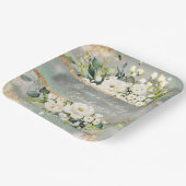 ホワイト金ゴールド植物フローラセ結婚ージグリーンズ ペーパープレート (傾斜あり)