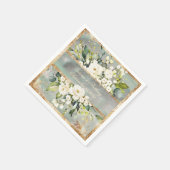 ホワイト金ゴールド植物学フローラセージ結婚グリーン スタンダードカクテルナプキン (角)