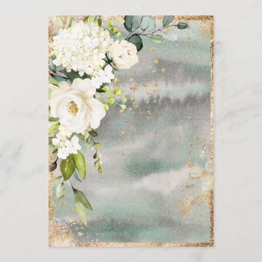 ホワイト金ゴールド植物学フローラセージ結婚グリーン 招待状 (裏面)